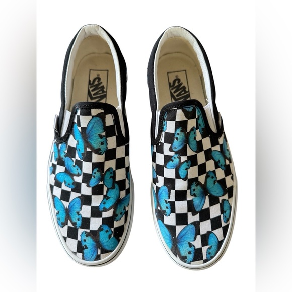 Vans Classic Slip-On Sneakers Butterfly Checkerboard Size M 7.0. W 8.5 - Picture 1 of 7